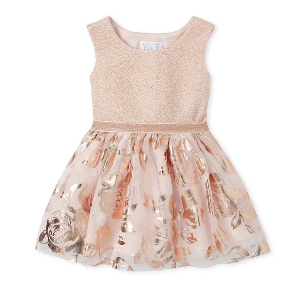 The Childrens Place Other - SOLD The Childrens Place Sparkle Floral Gold Dress